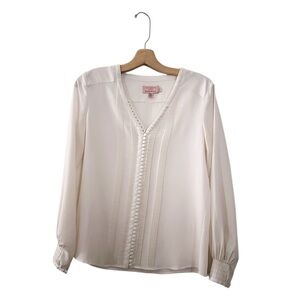 Ted Baker White Covered Button Long Sleeve Blouse Pintuck